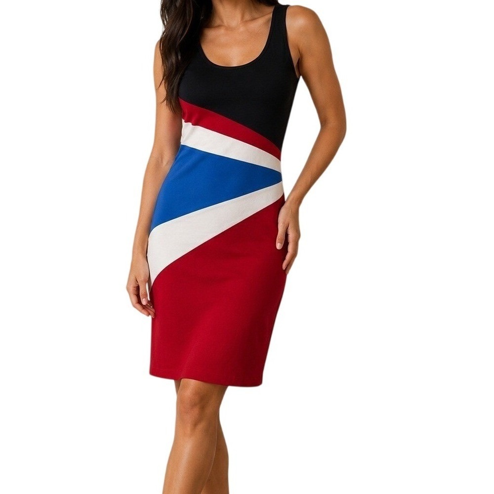 Lauren Ralph Lauren Colorblock Sheath Dress Black Red Blue White S